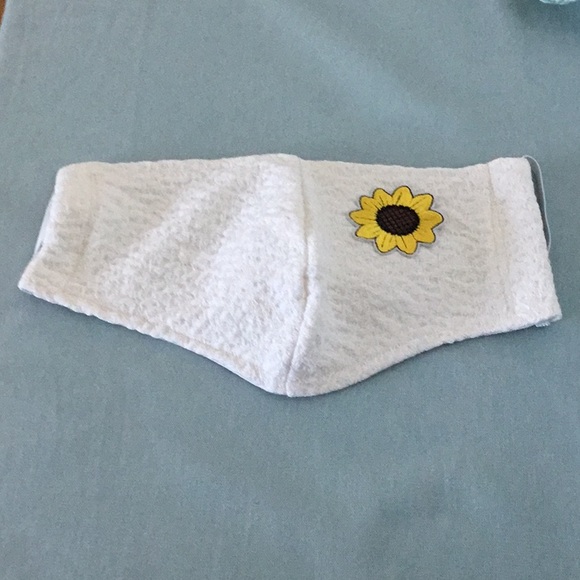 Hand Crafted Accessories - Cream Face Mask W/ sunflower, 2 layer & Elastic